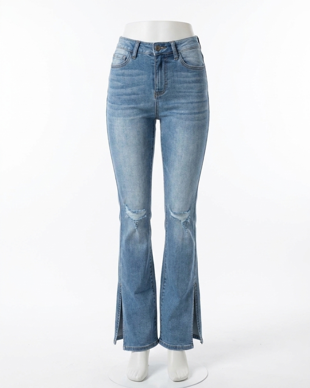 NEW GRACE AND LACE women's split flare denim in mid-wash